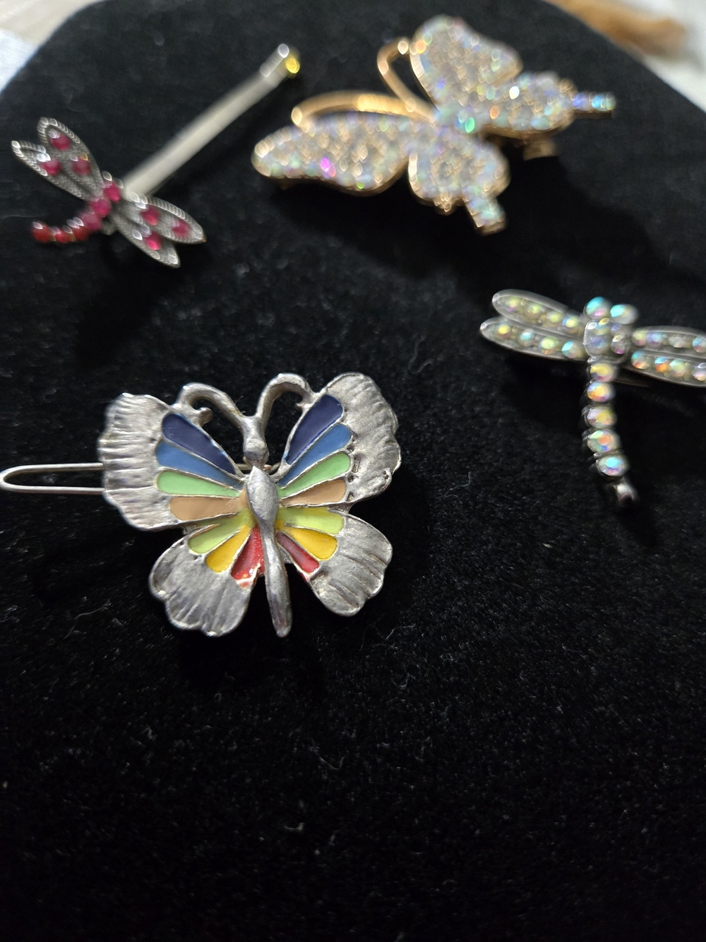 Vintage Butterfly & Dragonfly Hair Clips - Multicolor Rhinestone Accents - Picture 2 of 6